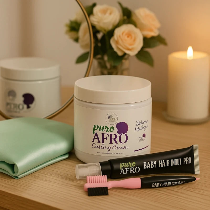 Kit de Definición & Protección – Crema de Peinar + Funda de Satén + Peine para Baby Hairs